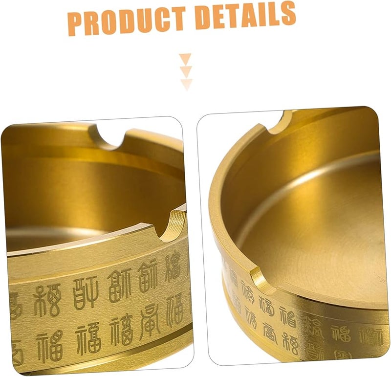 منفضة سجائر نحاسية مستديرة مدمجة للمكتب المنزلي بتصميم بسيط وعتيق مع أخدود - Image 3